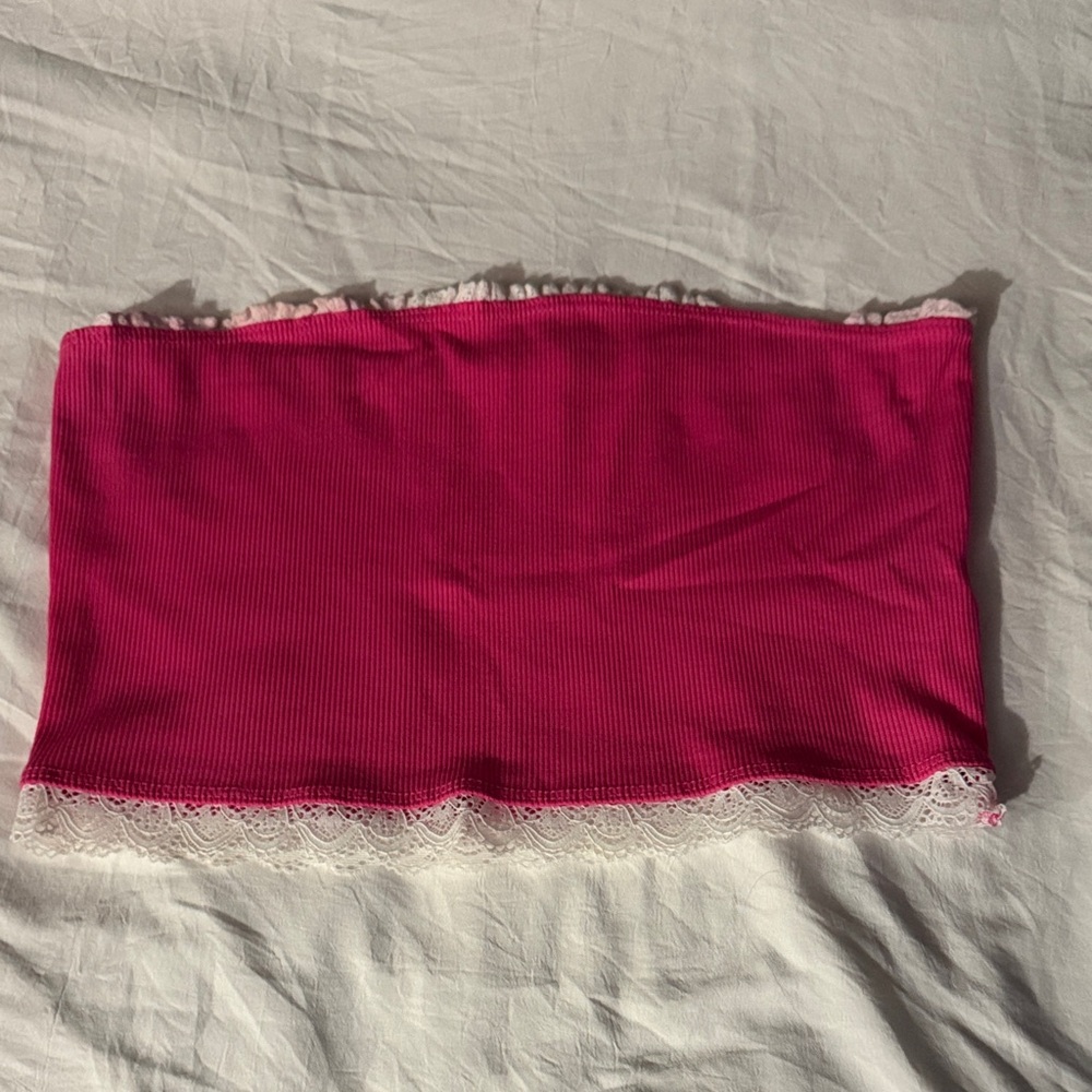 Pink Lace Trim Tube Top